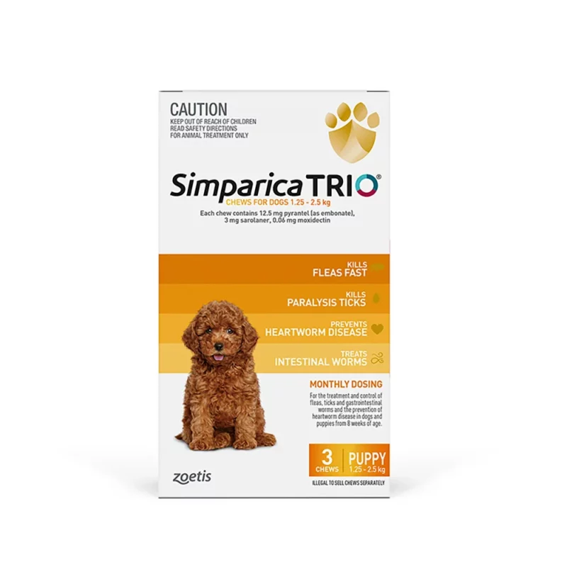 Simparica TRIO Yellow - For Puppies (1.3-2.5kg) - 3 Pack