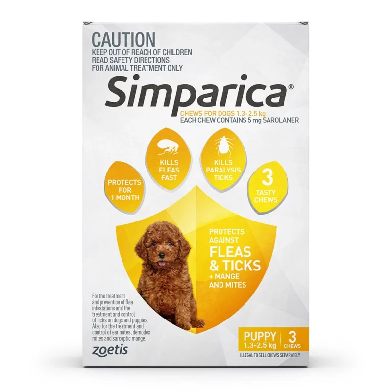 Simparica Yellow - For Puppies (1.25-2.5kg) - 3 Pack