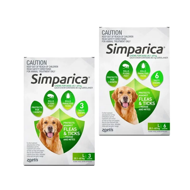 Simparica Green - For Large Dogs (20.1-40kg) - 3 Pack & 6 Pack
