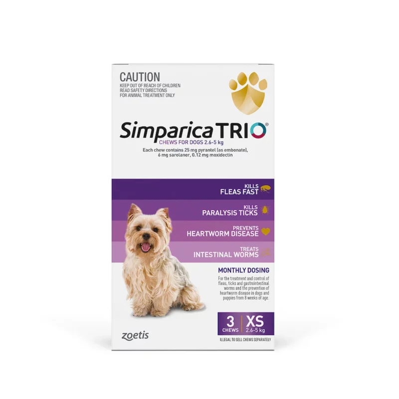 Simparica TRIO Purple - For Extra Small Dogs (2.6-5kg) - 3 Pack