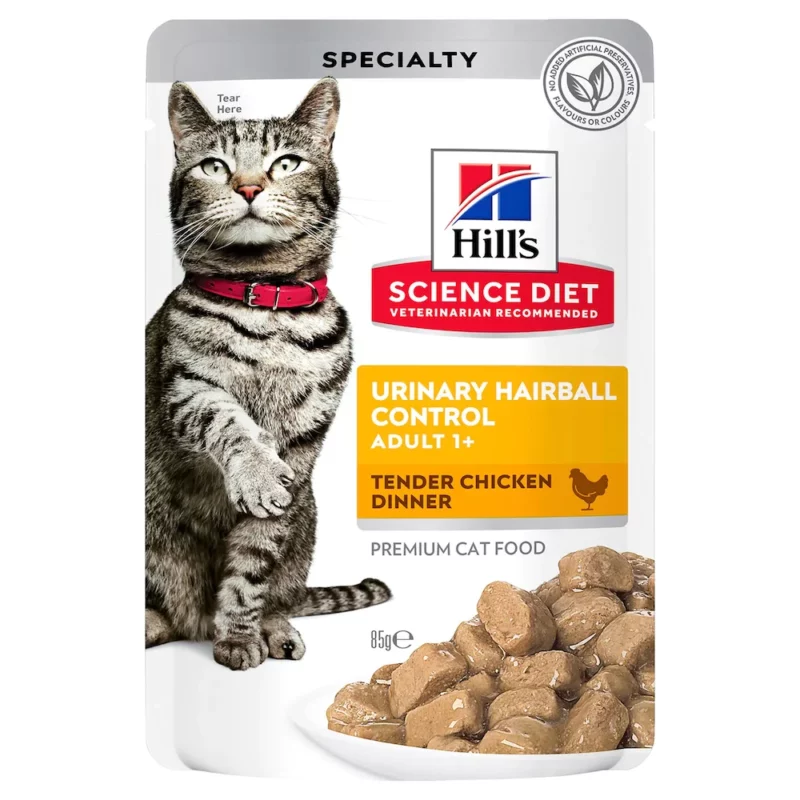 Hill's Science Diet Cat Food Pouch Urinary Hairball Control Tender Chicken Dinner - 85g x 12