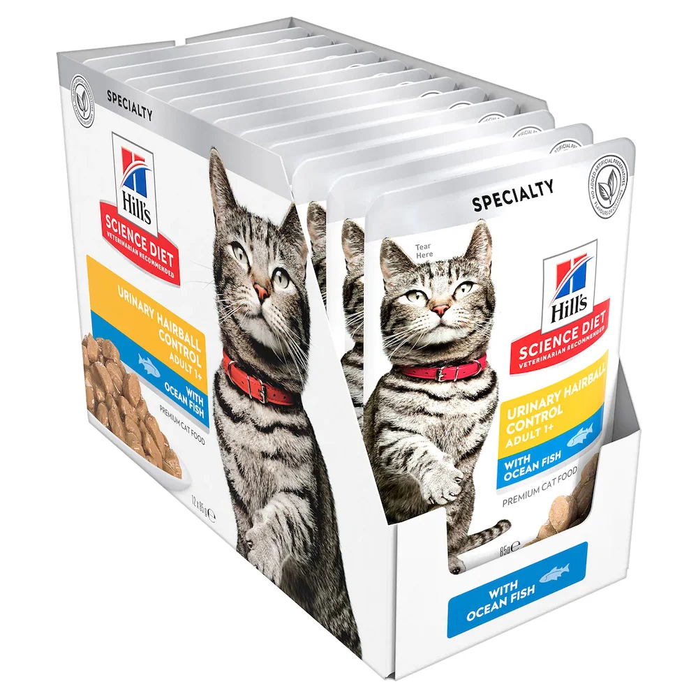 Hill's Science Diet Cat Food Pouch Urinary Hairball Control With Ocean Fish - 85g x 12