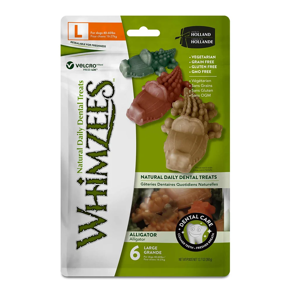 Whimzees Dental Alligator Treats For Large Dogs - 6 Pack