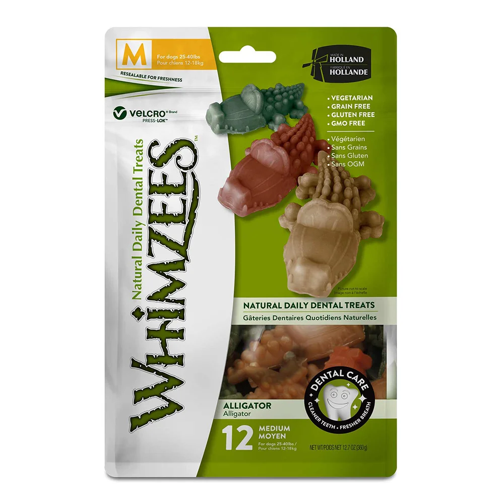 Whimzees Dental Alligator Treats For Medium Dogs - 12 Pack