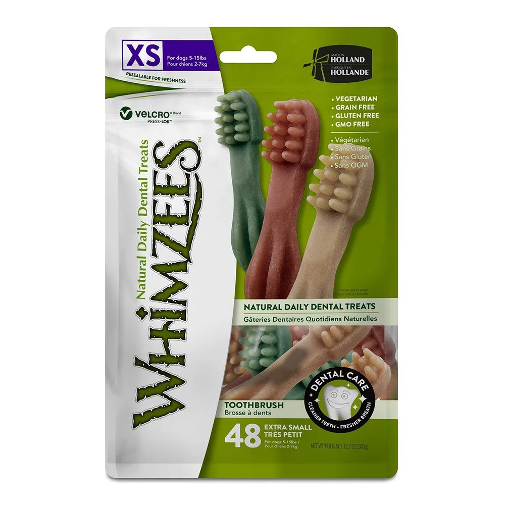 Whimzees Dental Toothbrush Treats For Extra Small Dogs - 48 Pack