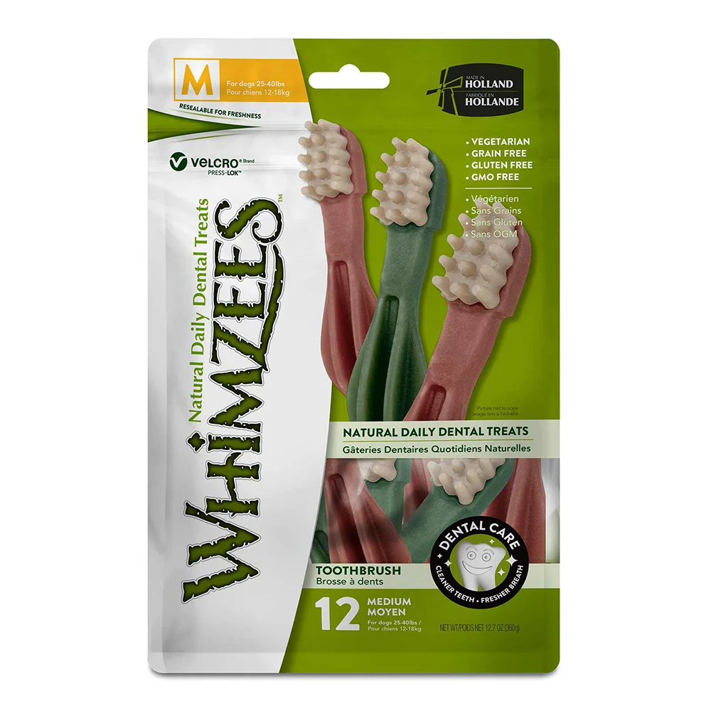 Whimzees Dental Toothbrush Treats For Medium Dogs - 12 Pack