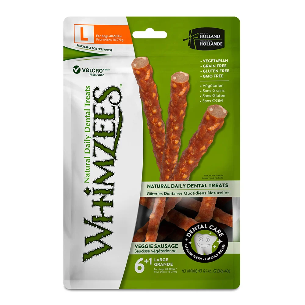 Whimzees Dental Veggie Sausage Treats For Large Dogs - 7 Pack