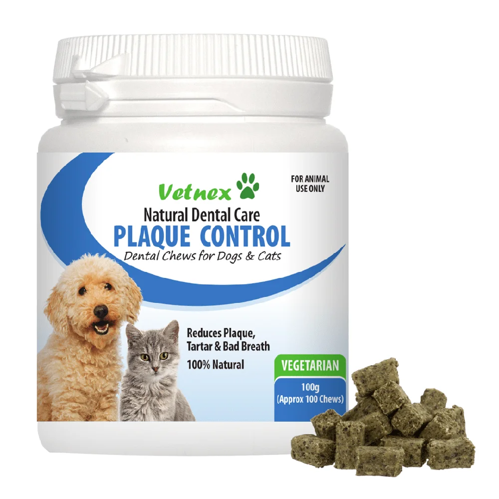 Vetnex Plaque Control Dental Chews For Dogs and Cats - Vegetarian - Generic PlaqueOff - 100g