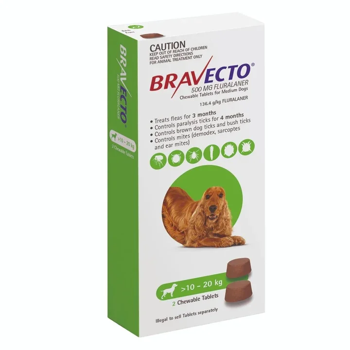 Bravecto Green Medium Dogs (10-20kg) 6 Month Protection - 2 Chews