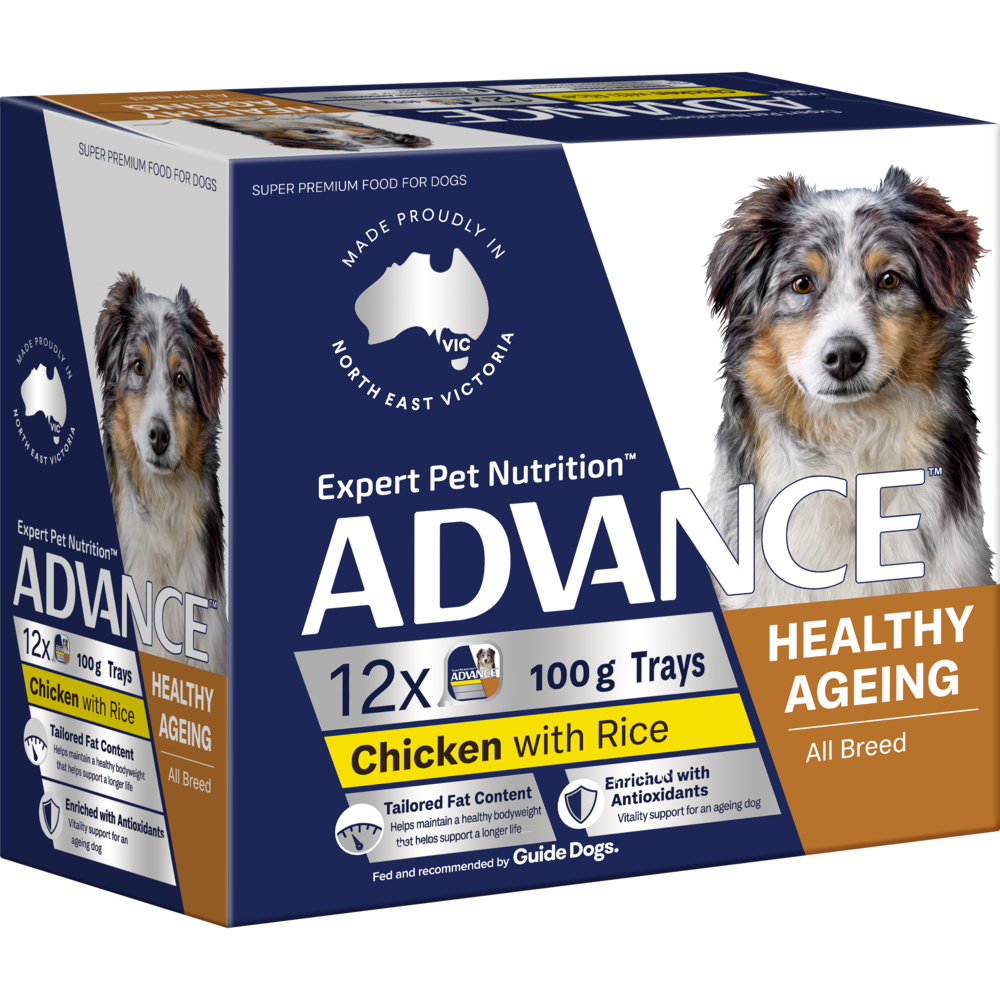 Advance Wet Dog Food Healthy Ageing Chicken with Rice tray 100g-box