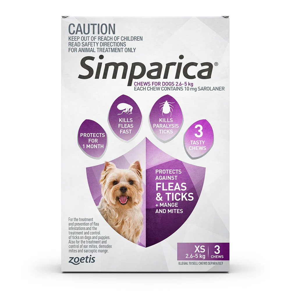 Simparica Purple - For Extra Small Dogs (2.6-5kg) - 3 Pack