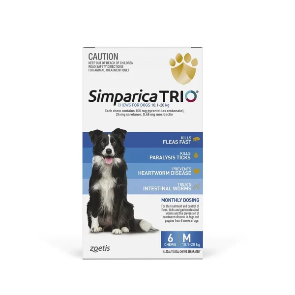 Simparica TRIO Blue - For Medium Dogs (10.1-20kg) - 6 Pack