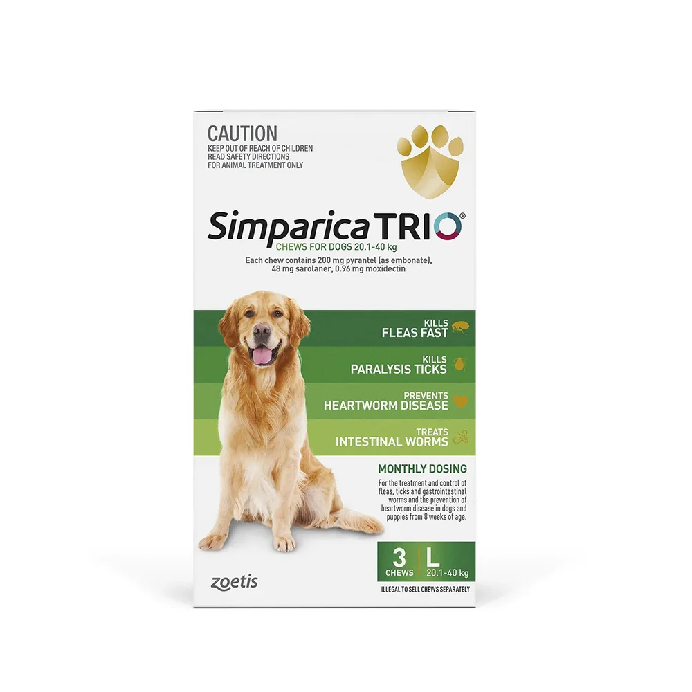 Simparica TRIO Green - For Large Dogs (20.1-40kg) - 3 Pack