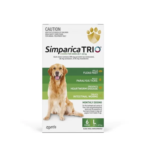 Simparica TRIO Green - For Large Dogs (20.1-40kg) - 6 Pack