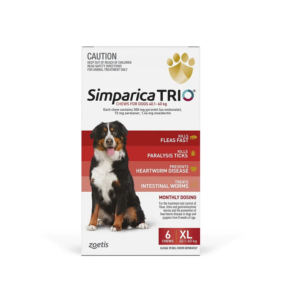 Simparica TRIO Red - For Extra Large Dogs (40.1-60kg) - 6 Pack