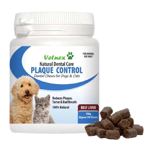 Vetnex Plaque Control Dental Chews For Dogs and Cats - Beef Liver - Generic PlaqueOff - 100g